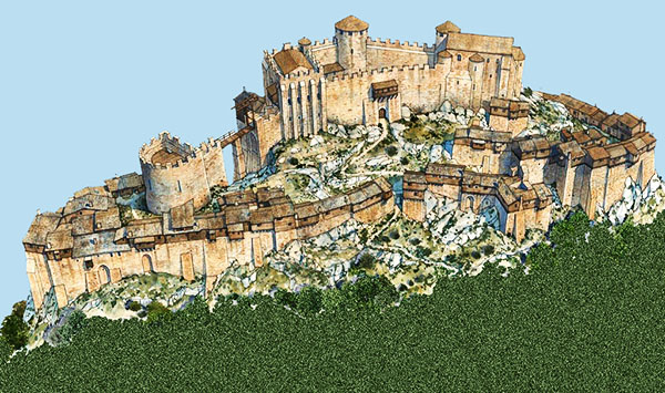 Una ricostruzione grafica del castello di Montségur