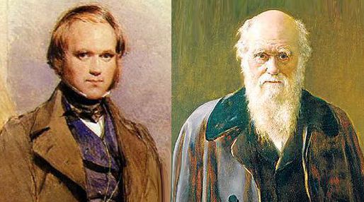 Ritratto di Charles Darwin da giovane e da anziano